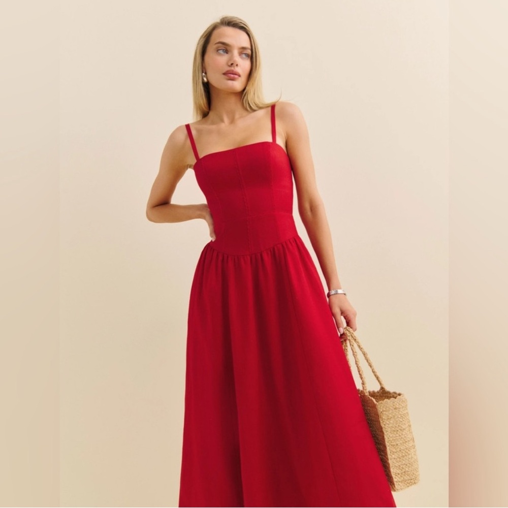 Reformation Katarin Linen Dress In Lipstick, brand new with tags - never worn. - Picture 4 of 6